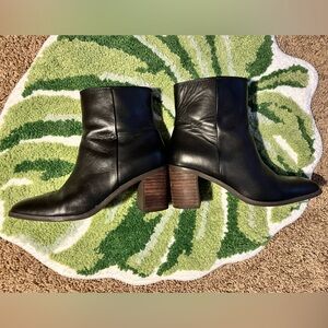 Lucky Brand Ankle Booties 8 Black Leather Block Heel